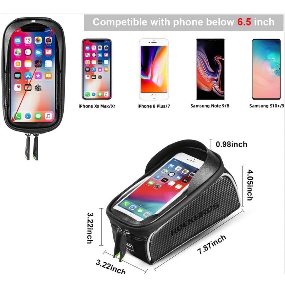 ROCKBROS Bike Phone Front Frame Bag, Waterproof, Compatible Phone Under 6.5” - Picture 4 of 8